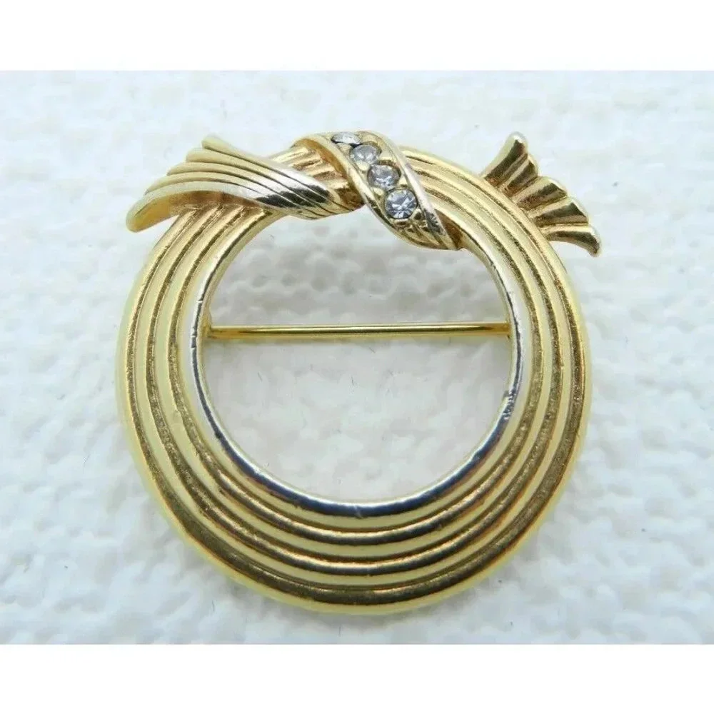AVON Gold Tone Abstract Wreath Clear Rhinestone